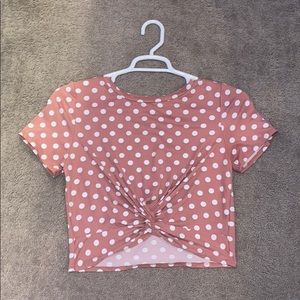 Cropped Cute pink shirt with white polka dots